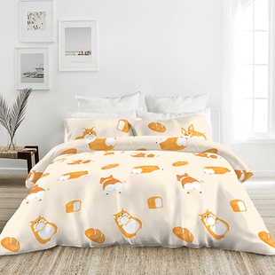Natural Home/自然怡家纯棉可爱柯基四件套全棉床上用品单人床笠