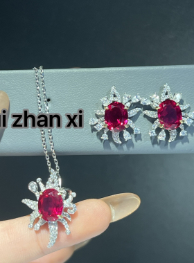 Hui zhanxi 培育红宝八爪鱼2024新款爆款设计款奢华耳钉 项链套装