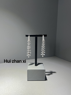 Hui zhan xi白钻流苏长款耳坠耳饰