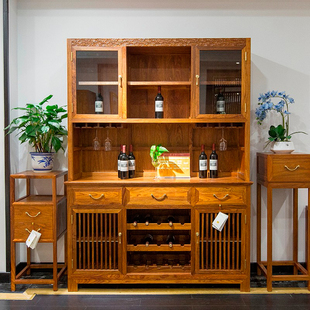 刺猬紫檀红木京瓷酒柜餐边柜花梨木边柜红木家具雕花展示柜 新中式