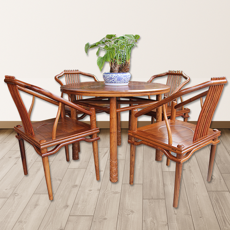全屋定制刺猬紫檀新中式实木雕花餐桌红木家具花梨木圆形餐桌椅