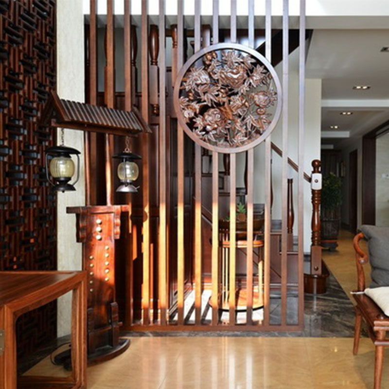 新中式实木雕花刺猬紫檀镂空背景墙花格隔断屏风木质原木装饰墙