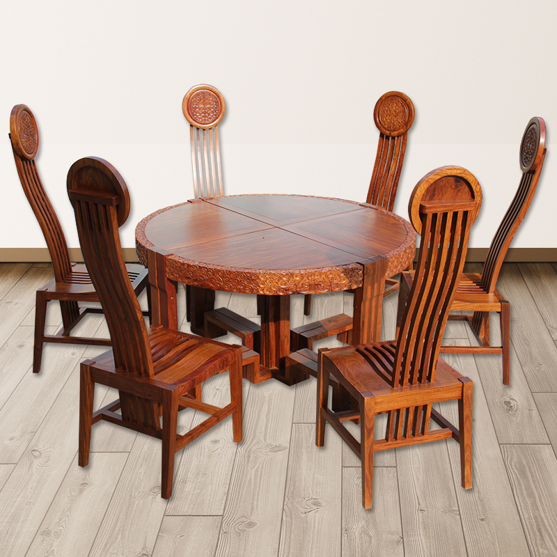 厚泰新中式刺猬紫檀圆形餐桌时尚餐椅现代花梨木家具苏梨饭桌椅