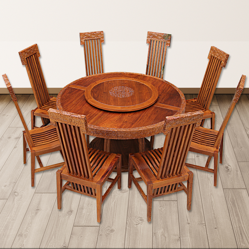 新中式刺猬紫檀实木苏梨圆餐桌餐椅现代花梨木家具红木圆形饭桌椅