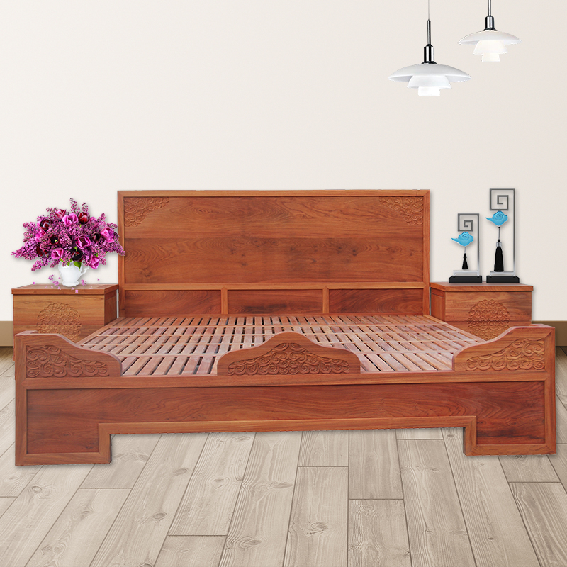 新中式苏梨实木家具大气缅甸花梨床头柜大果紫檀祥云婚庆大雕花床 - 封面