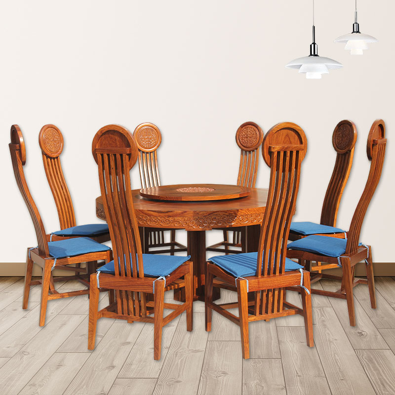 新中式刺猬紫檀圆餐桌餐椅现代花梨木家具饭桌椅原木圆形苏梨圆桌