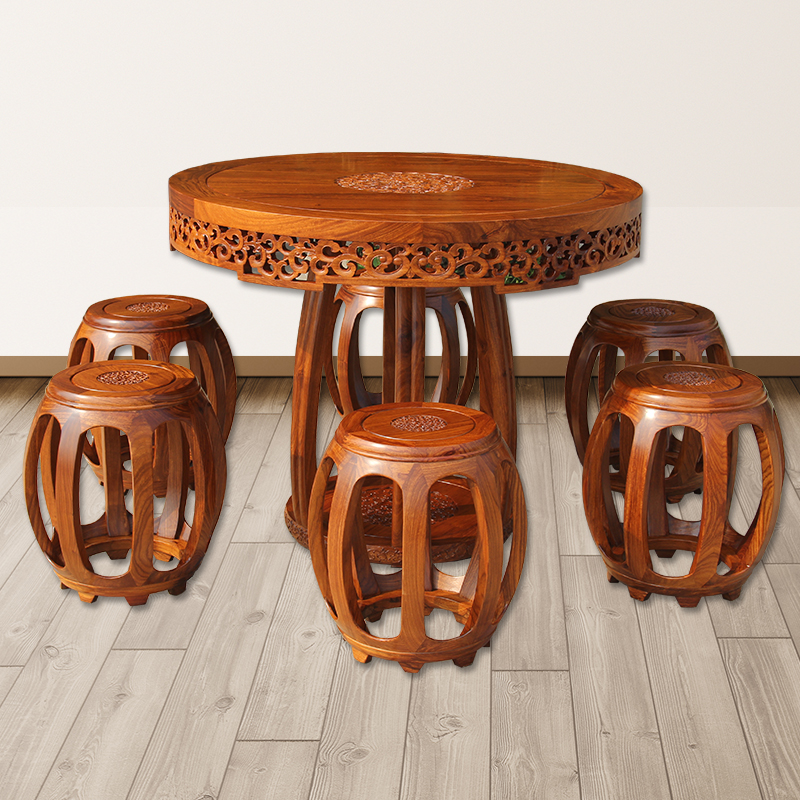 厚泰新中式小圆餐桌刺猬紫檀红木家具花梨木圆形桌椅实木小型圆桌