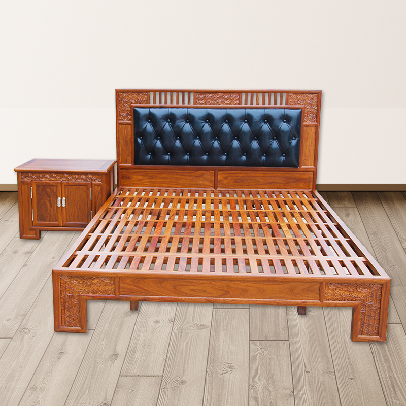 苏梨京瓷红木新中式雕花双人床