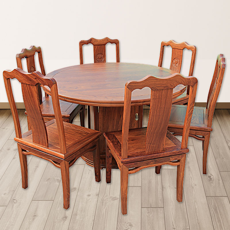 新中式吃饭桌圆形餐桌刺猬紫檀家具餐厅红木圆桌花梨木圆餐桌椅