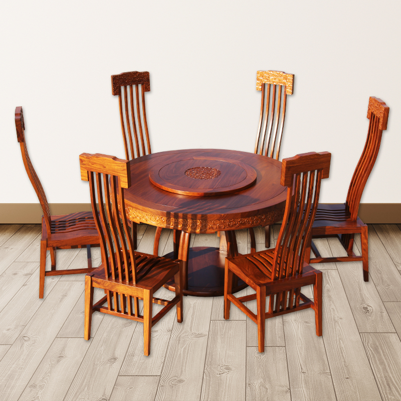 刺猬紫檀红木圆形餐桌椅实木苏作花梨木圆餐台京瓷苏梨家具吃饭桌
