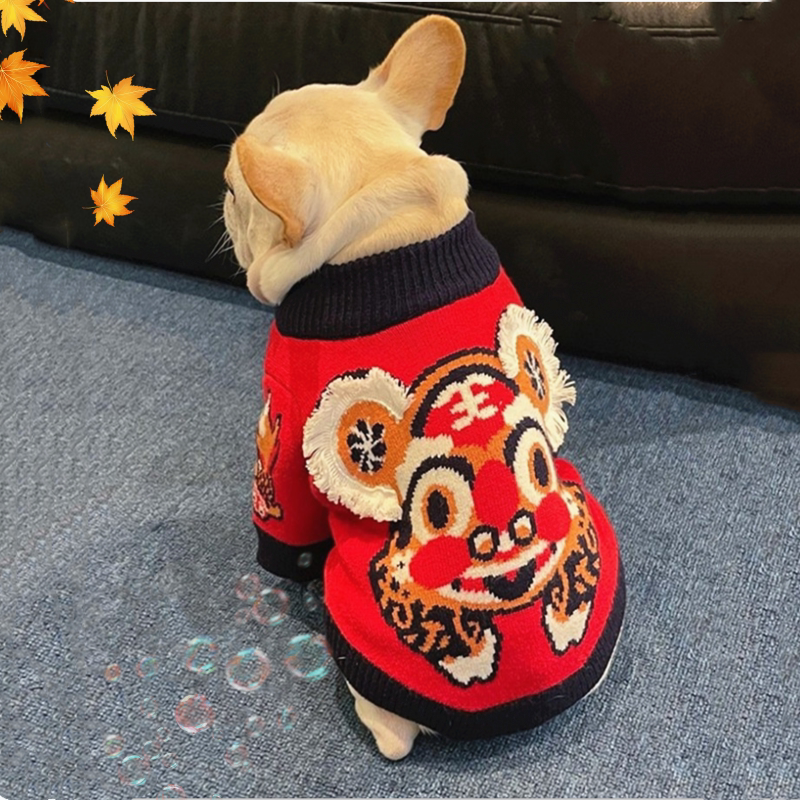宠物狗狗衣服毛衣卫衣新年红色猫咪法斗泰迪雪纳瑞秋冬款过年可爱