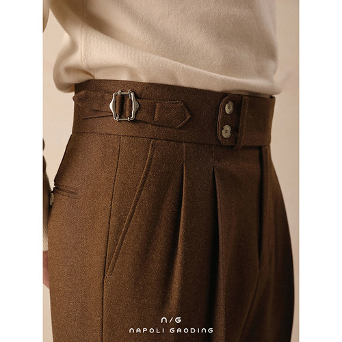 冬季那不勒斯高腰长裤保暖西裤男