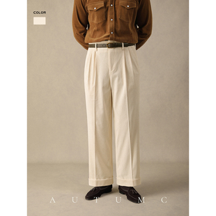 灯芯绒直筒西裤男冬季好莱坞保暖免烫垂感休闲长裤商务绅士高腰裤