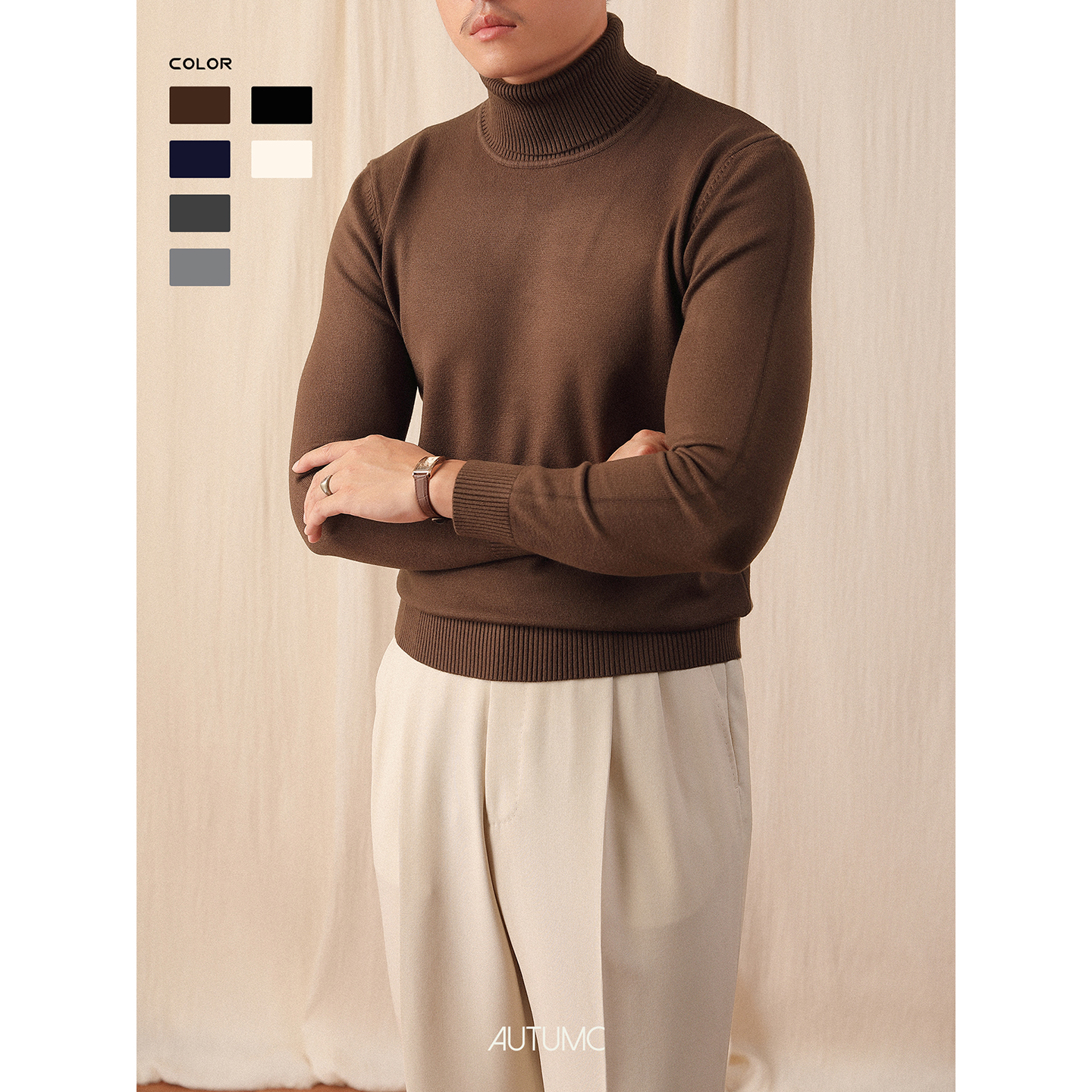 【限时特价】高领毛衣男秋冬季保暖长袖打底衫套头修身纯色针织衫