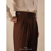 那不勒斯垂感直筒裤 巴黎扣商务免烫休闲长裤 子 男春季 高腰条纹西裤