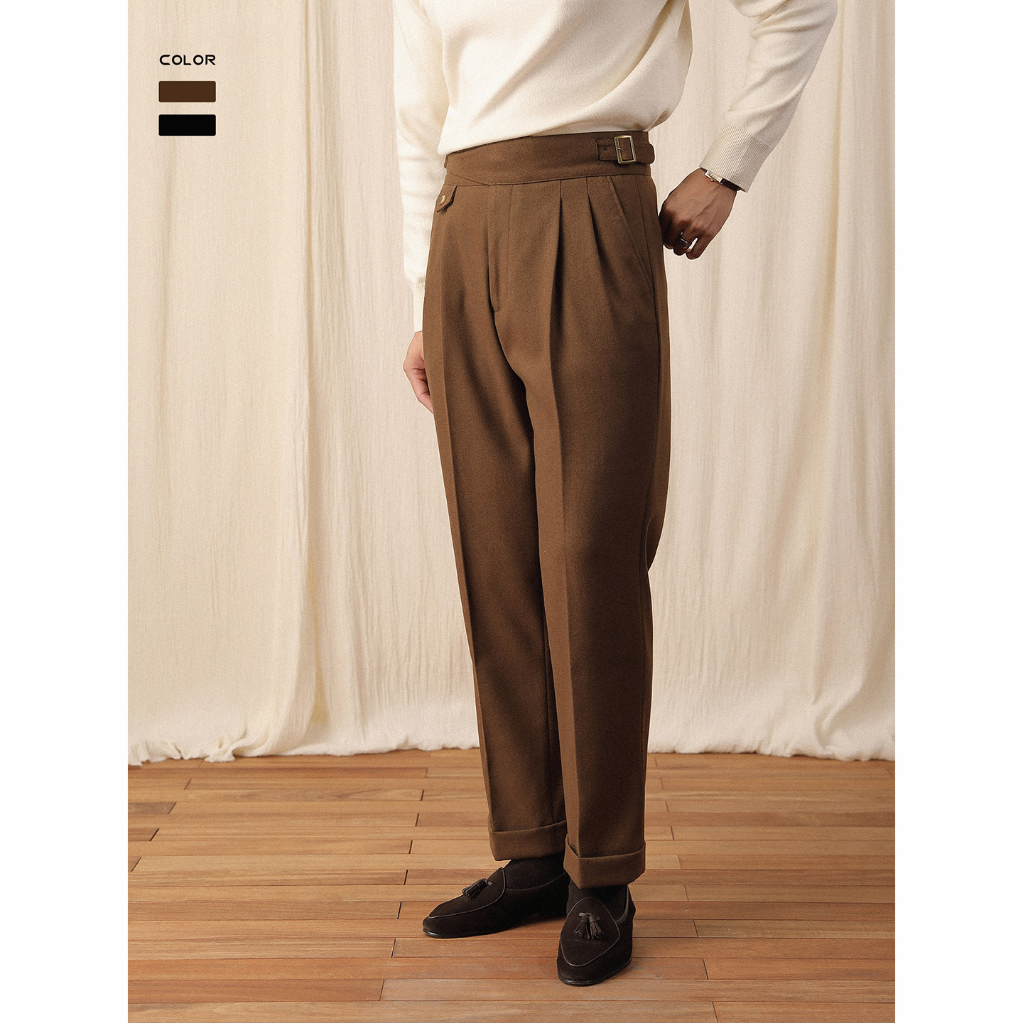 廓尔格毛呢西裤男冬季直筒高腰免烫长裤巴黎扣商务绅士垂感休闲裤,男装,西裤,淘宝优惠券,粉丝福利购,淘宝优惠卷