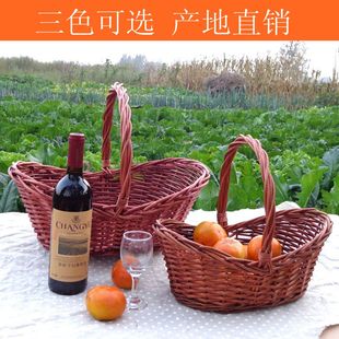 水果篮藤编手提篮柳编菜蓝收纳筐鸡蛋篮野餐篮子小藤篮编织篮