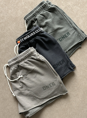 超轻薄柔软TTWOLVES女士全棉砂洗做旧健身运动超宽松透气短裤E37