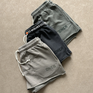 超轻薄柔软TTWOLVES女士全棉砂洗做旧健身运动超宽松透气短裤E37