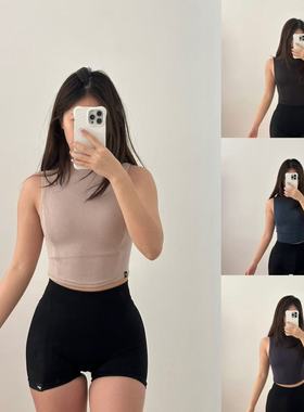 TTWOLVES超软糯高领女士螺纹针织无袖坎肩短款运动健身背心D09