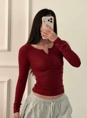 TTWOLVES原创修身女士运动休闲打底亨利领超细螺纹天丝长袖T恤X4