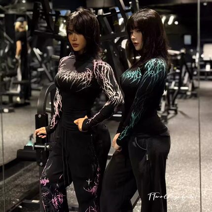 TTWOLVES哥特风男女同款紧身高弹健身运动半高领速干透气长袖D53