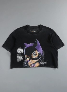 TT WOLVESCLUB限定猫女联名水洗做旧纯棉短款短袖Tee现货B40