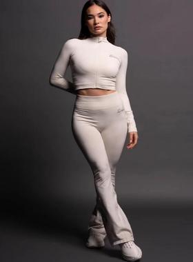 TTWOLVES狼头女士无缝针织高腰喇叭裤拉链长袖健身运动套装A52