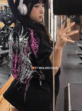 超大版型TTWOLVES男女同款轻薄哥特风水洗宽松运动健身短袖T恤B92