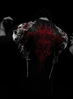 超大版型TTWOLVES男女同款轻薄哥特风水洗宽松运动健身短袖T恤B90