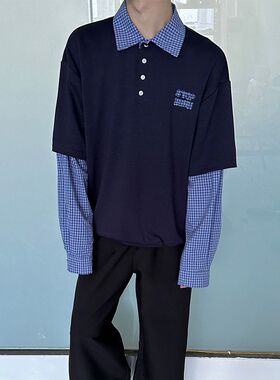 W189假两件长袖TP45蓝色M到XXL成分棉484聚酯纤维464氨纶52