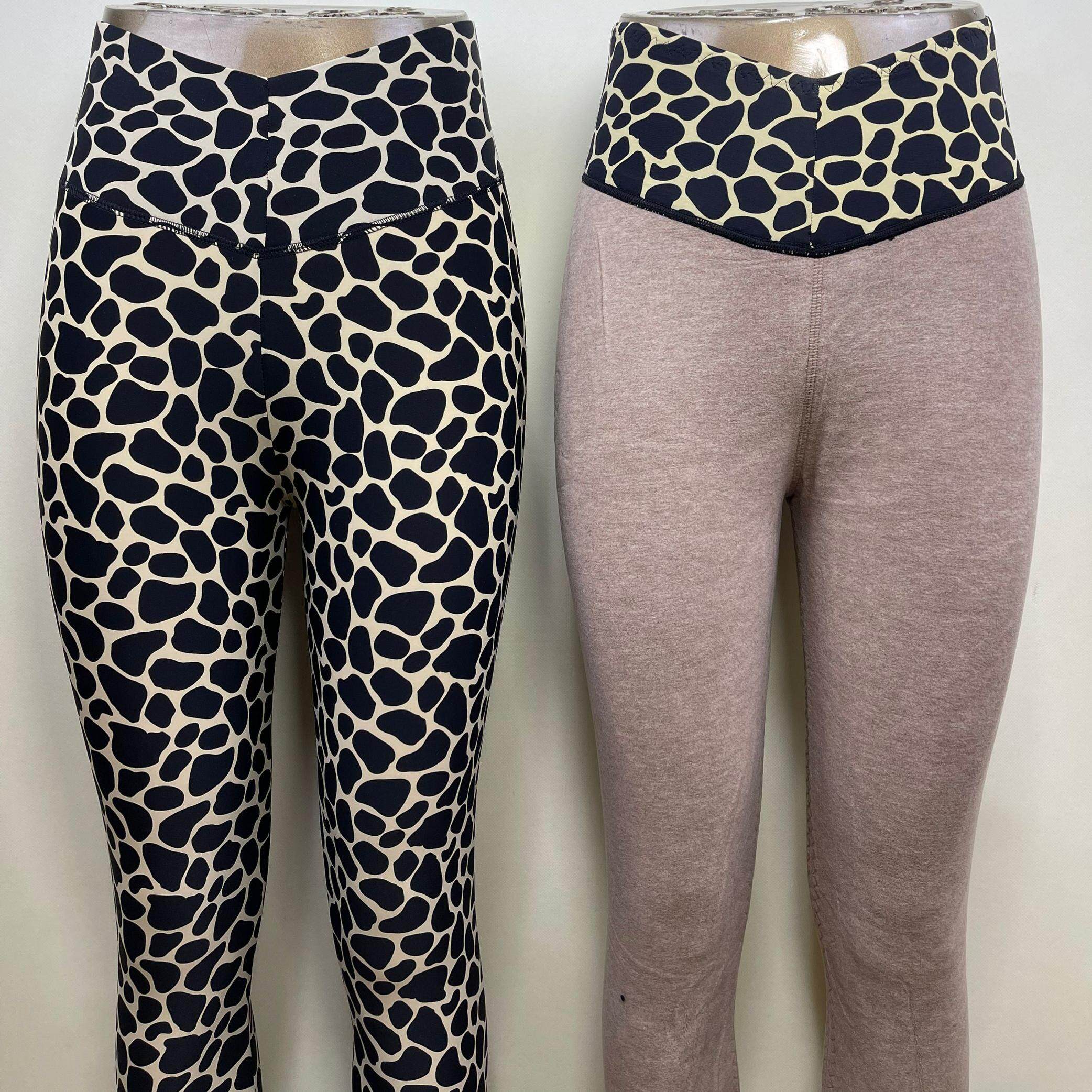 朗瑞2024款女豹纹光面高腰中厚双层632-423保暖打底裤加厚棉裤633