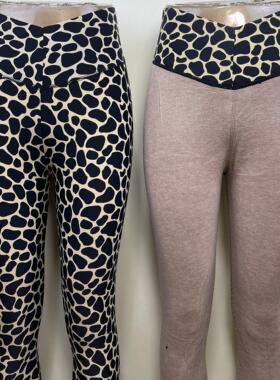 朗瑞2024款女豹纹光面高腰中厚双层632-423保暖打底裤加厚棉裤633