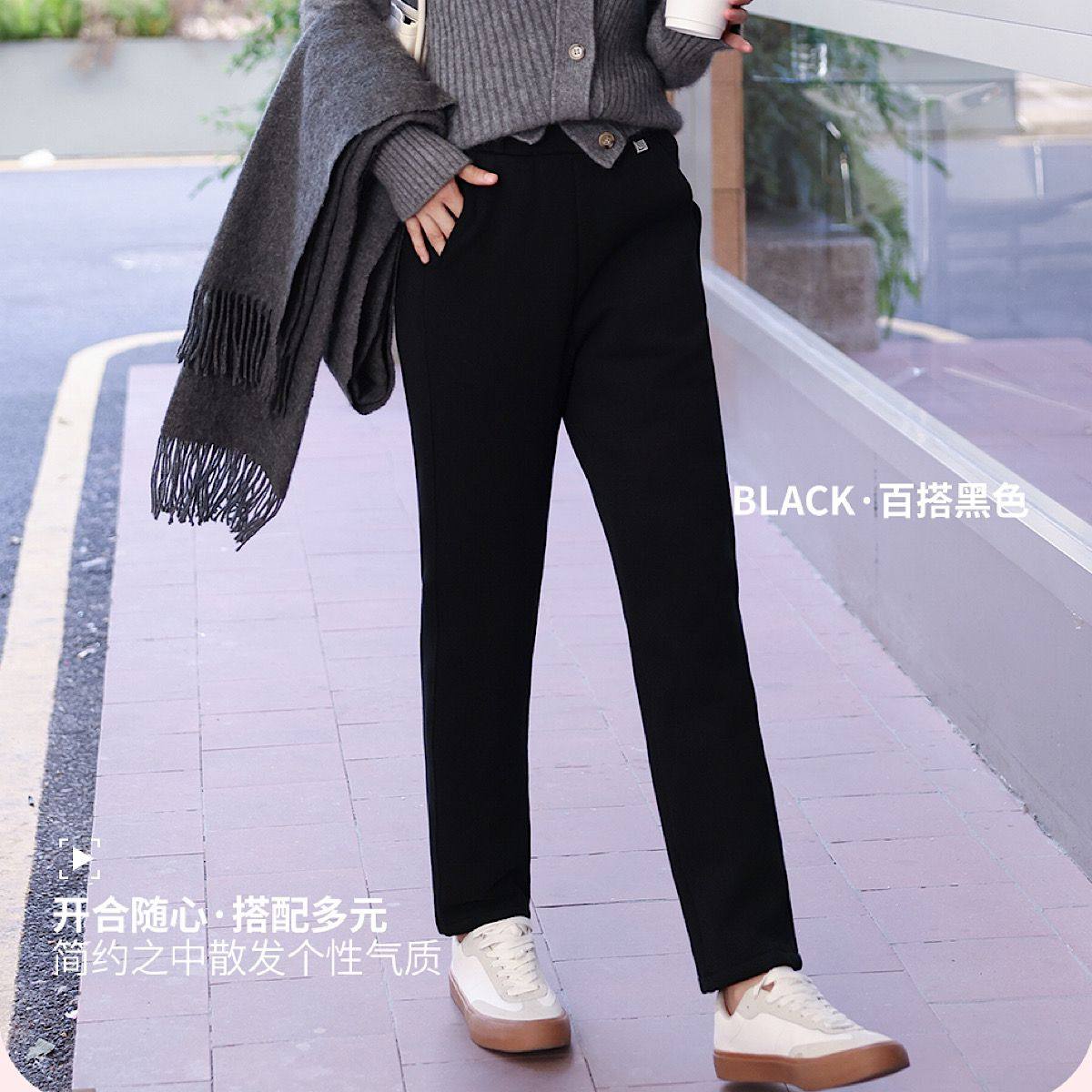 樱花休闲裤921女秋冬高腰白鸭羽绒萝卜裤加厚保暖外穿直筒裤棉裤
