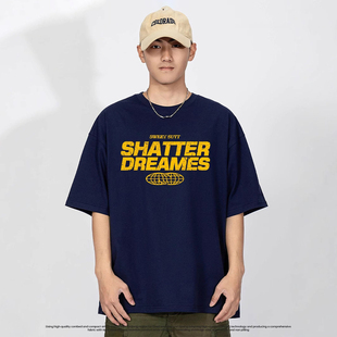 美式高街潮短袖t恤男字母印花圆领纯棉休闲百搭宽松over size上衣