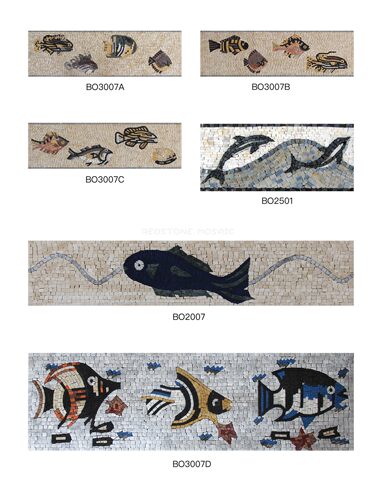定制石材马赛克腰线砖海洋鱼30cm