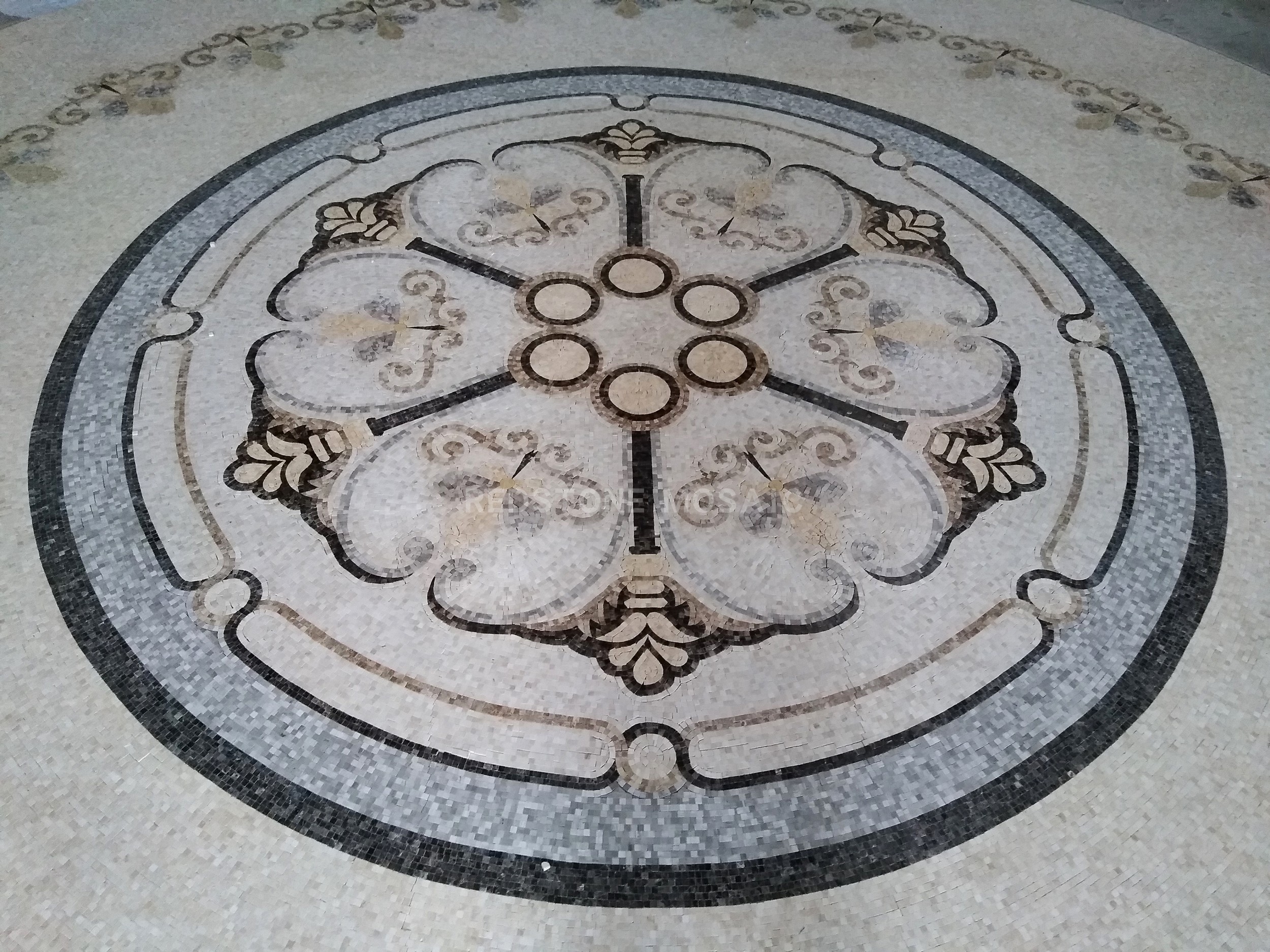 天然大理石材马赛克拼图剪画 户外室内玄关阳台卫生间装饰 圆形砖
