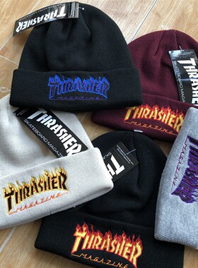 【正品保障】日版Thrasher Flame大LOGO CAP火焰刺绣针织情侣冷帽
