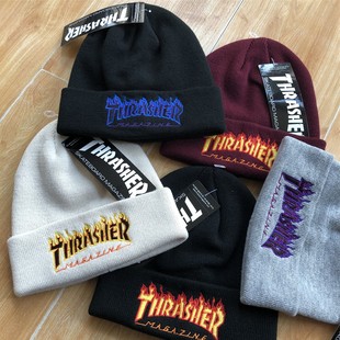 【正品保障】日版Thrasher Flame大LOGO CAP火焰刺绣针织情侣冷帽