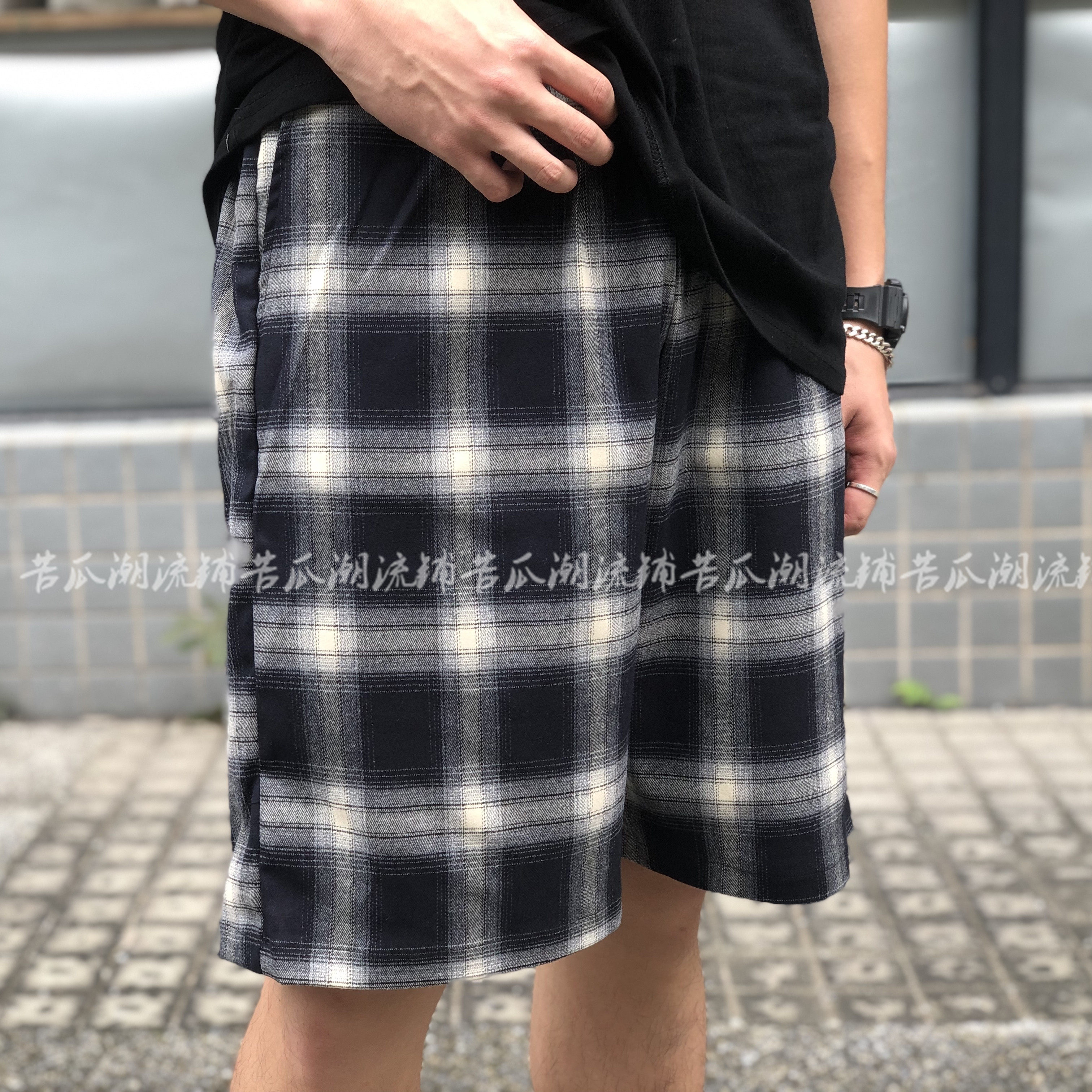 苦瓜潮铺 KTDA 黑白格子速干短裤宽松直筒五分裤情侣宽松男女同款