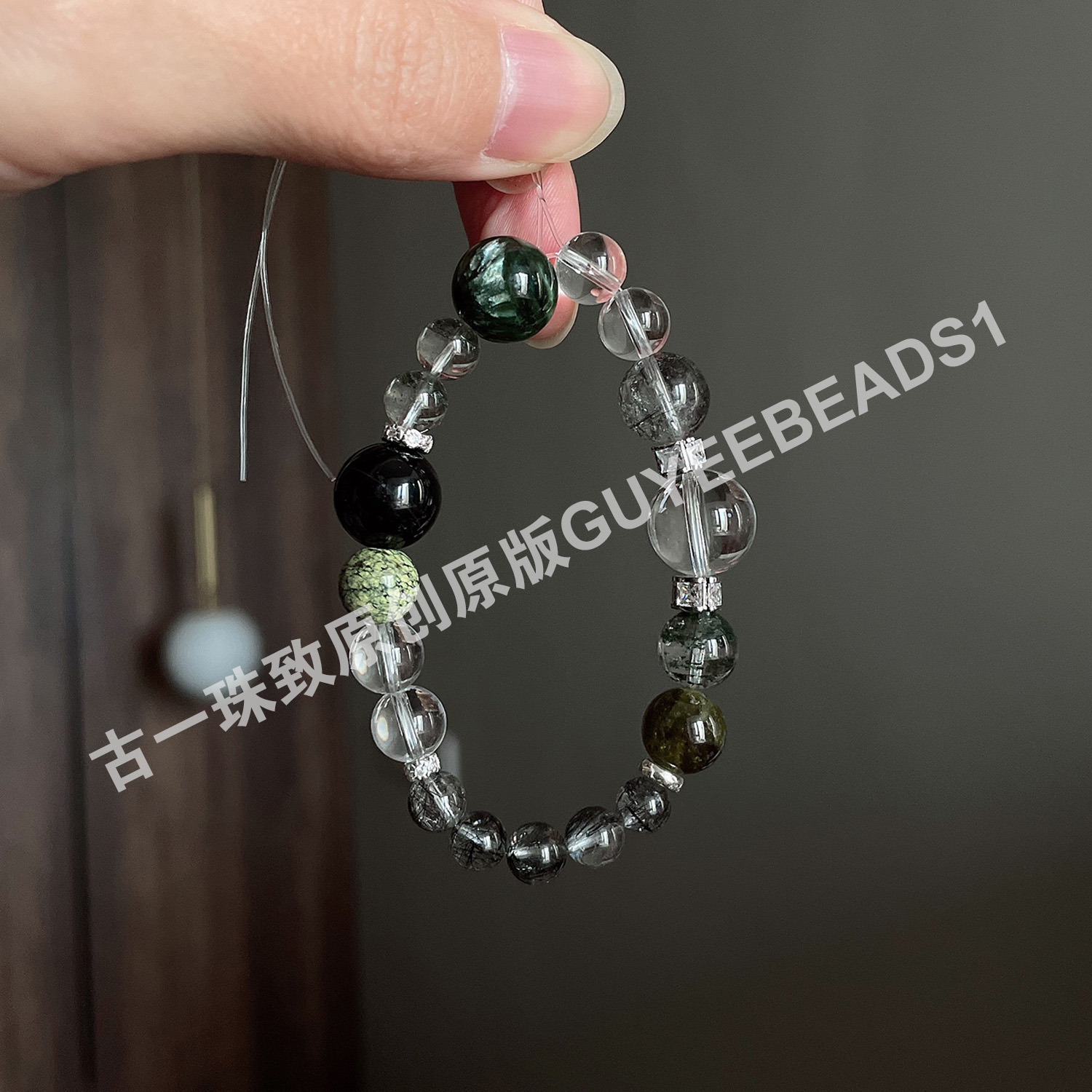 天然水晶幽灵黑发晶手链