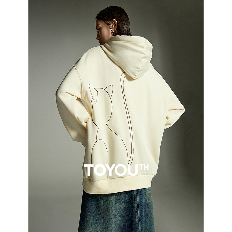 TOYOUTH猫咪刺绣设计感加绒卫衣