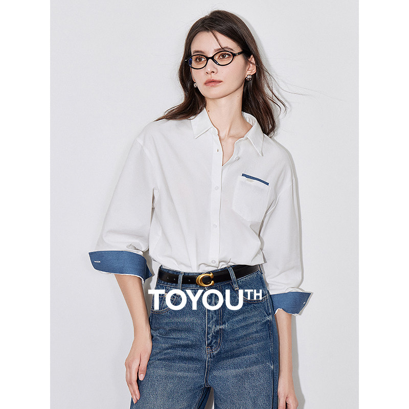 TOYOUTH初语别致口袋设计感衬衫女2024秋季新款简约休闲百搭上衣
