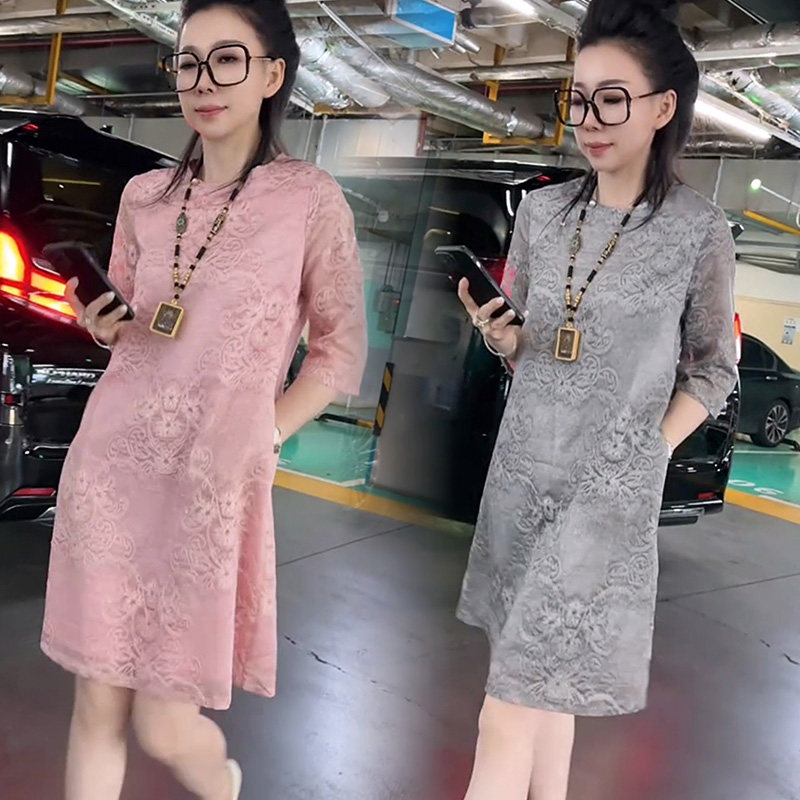 新中式国风纯色连衣裙女2025夏新款复古重工提花设计遮肉显瘦裙子