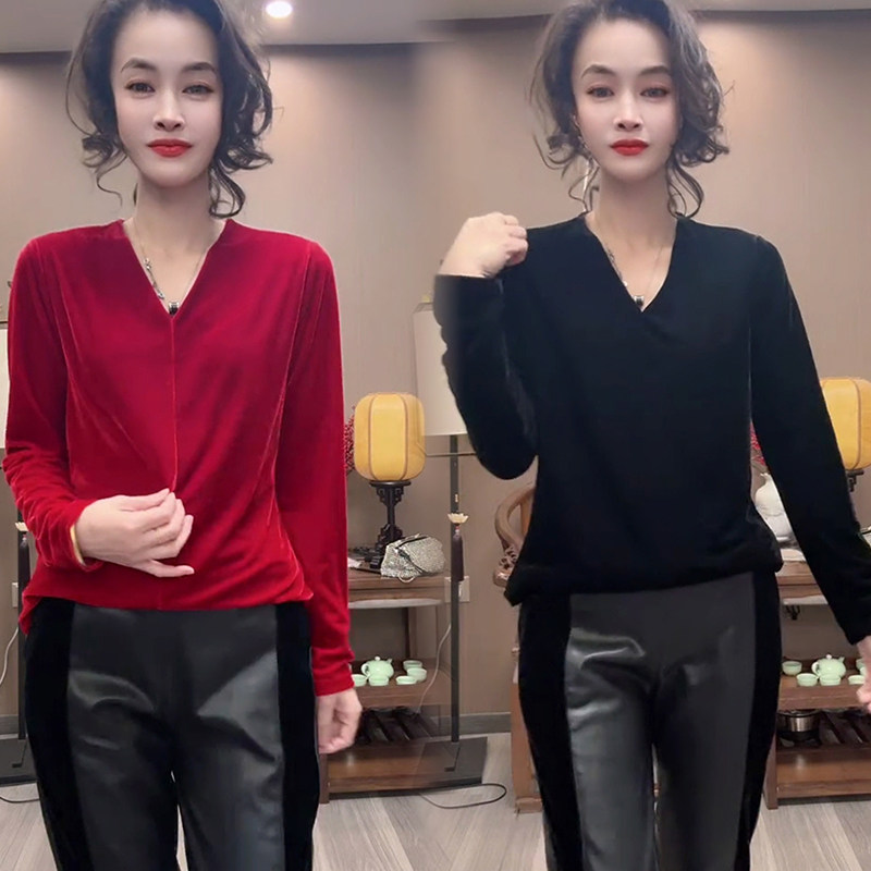 减龄纯色休闲打底衫上衣潮