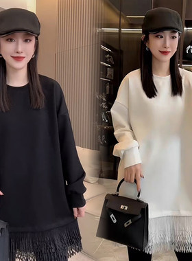 韩版下摆流苏边卫衣裙女