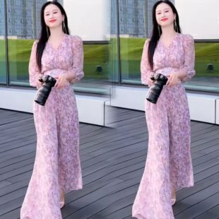 2025春夏季新款气质女神范名媛风套装女碎花长袖上衣宽松阔腿裤潮