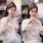 时尚 高级感国风长袖 流苏刺绣衬衫 新款 蕾丝边上衣 女2025春季 新中式