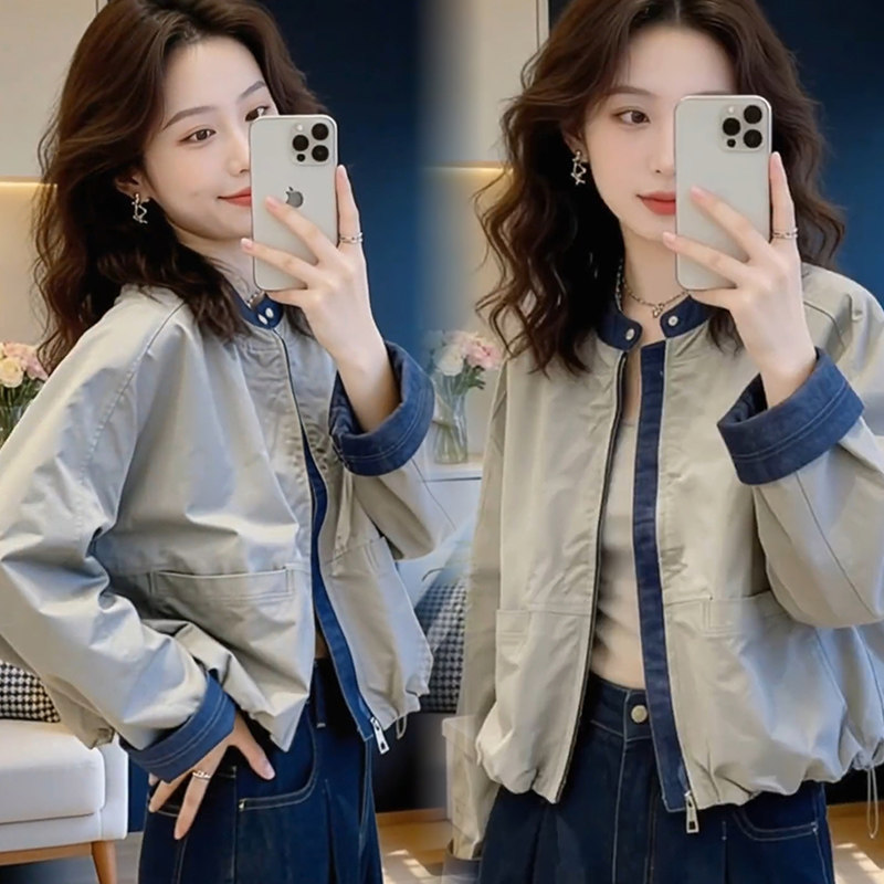 春款宽松立领夹克棒球服图片