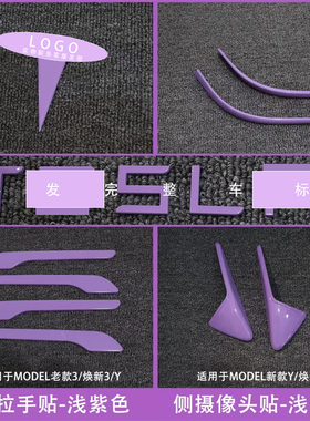 适用特斯拉ModelY/3焕新车标浅淡紫色尾门贴门把手装饰丫配件改装